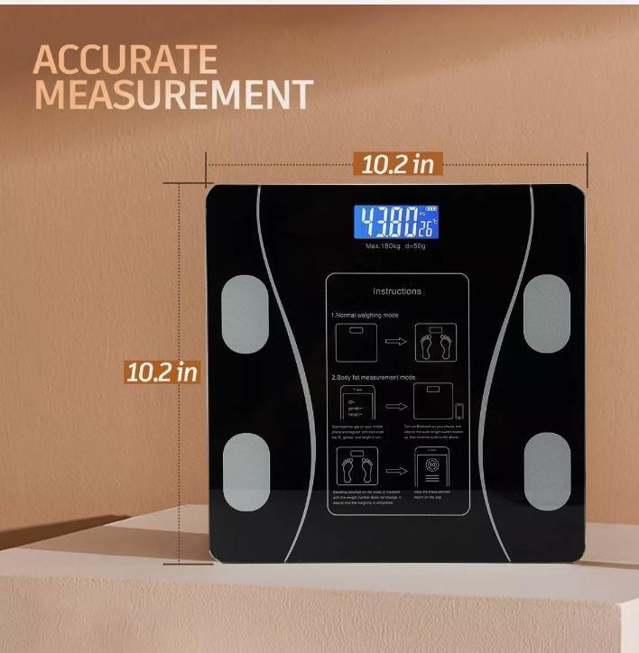 Bluetooth Weighing Scale Bluetooth Body Fat Escamas Smart Electronic BMI Composition Analyzer Weight Scale in Glossy Black with App Working